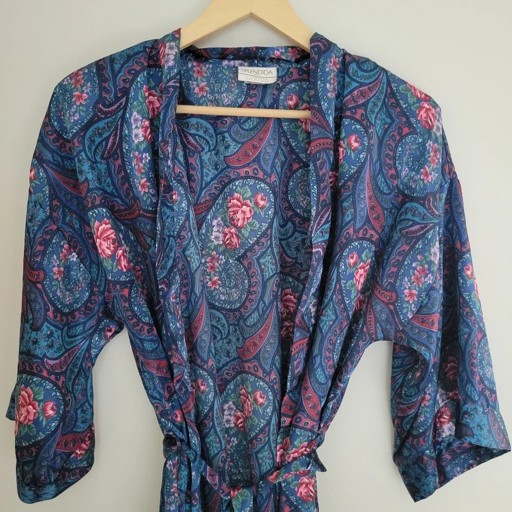 Vintage la senza paisley satin Robe. - Picture 5 of 7